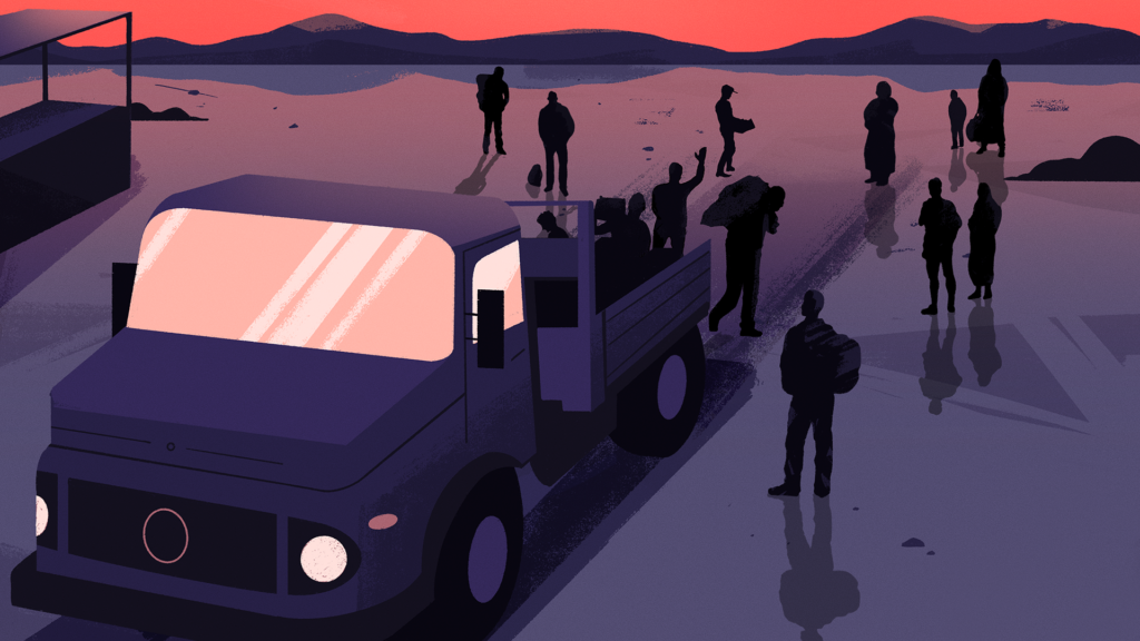 In 90 Days illustration of a van and people around it