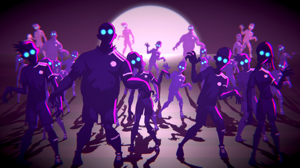 image of the game's purple zombies walking towards the camera